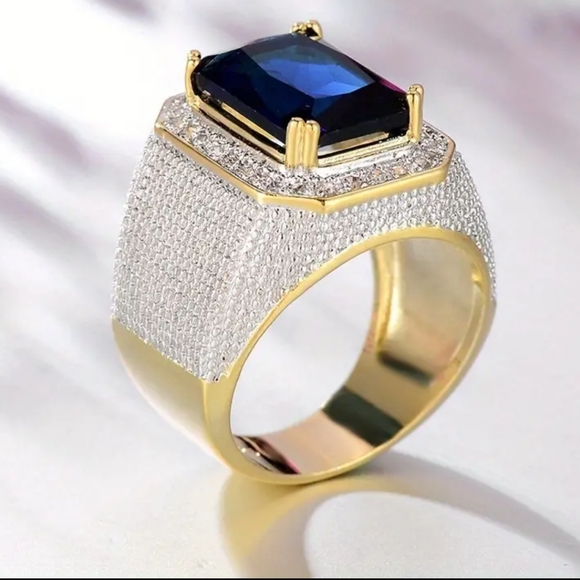 Statement Ring Blue Zircon 18K Gold Plated - Picture 2 of 3